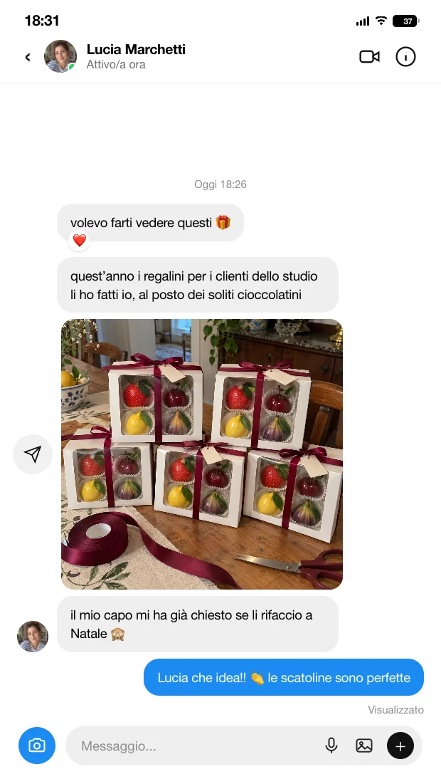 Messaggio di Lucia sui regalini per i clienti dello studio
